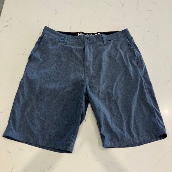 Hurley Phantom Board Shorts Blue Solid Color Zip Closure Polyester Blend Sz 32 - Picture 1 of 10